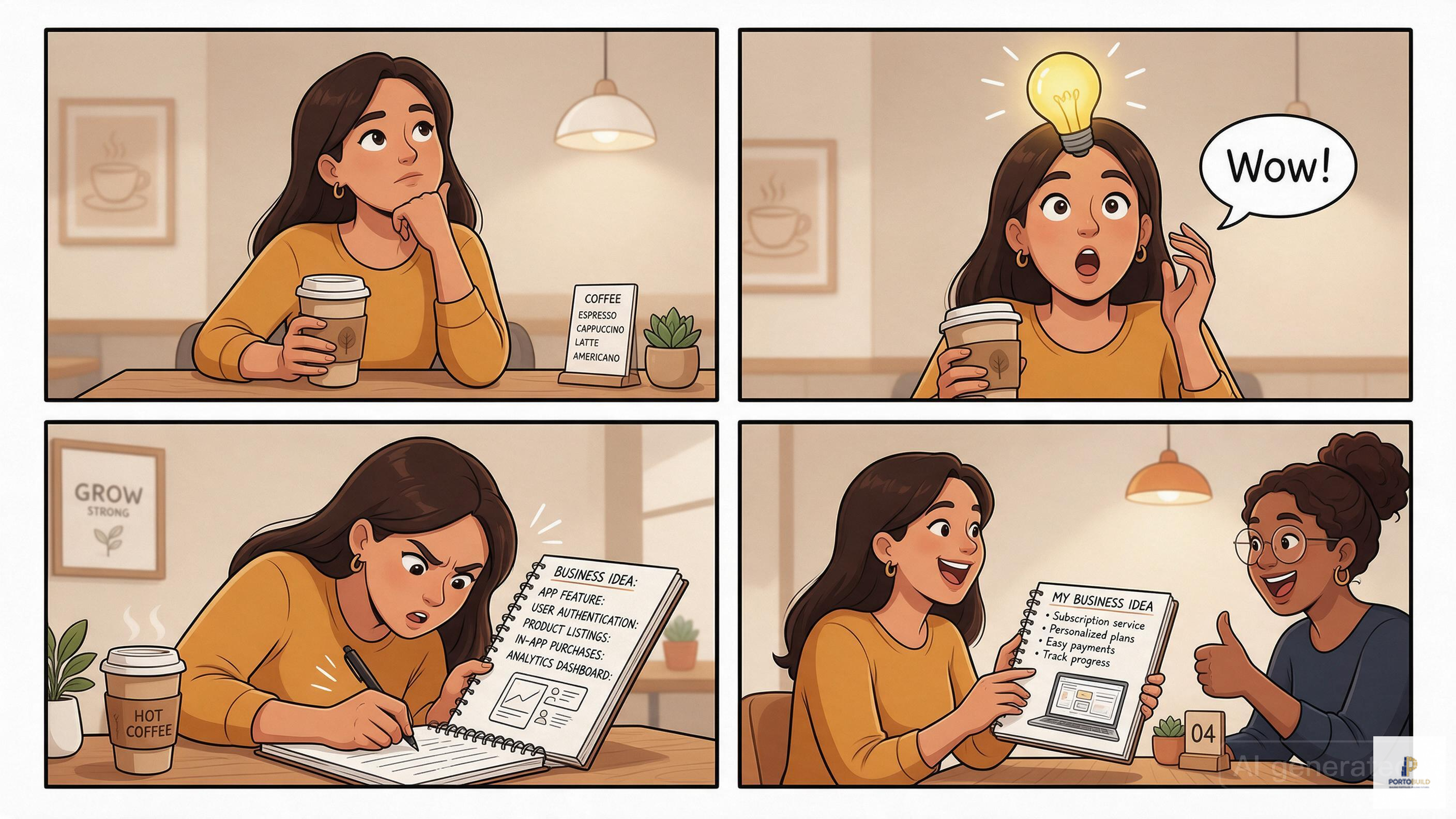 Komik: Wanita mendapatkan ide bisnis di kafe